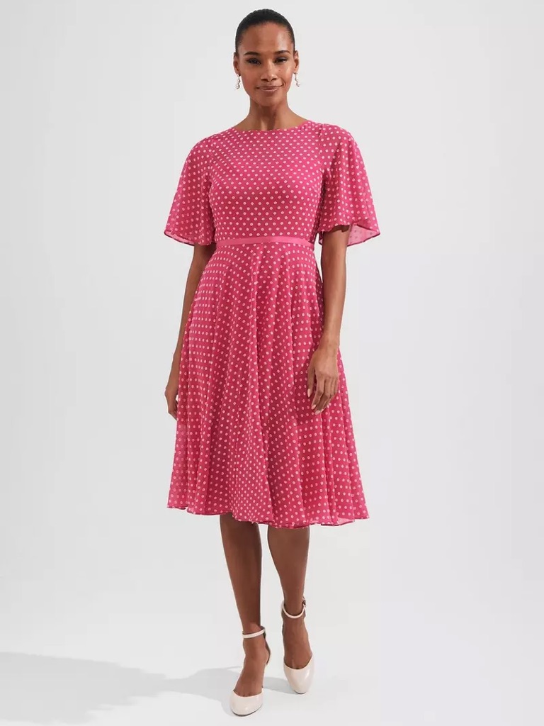 Hobbs London Eleanor Spot Pink Ivory Fit And Flare Dress Us 10 Nwt